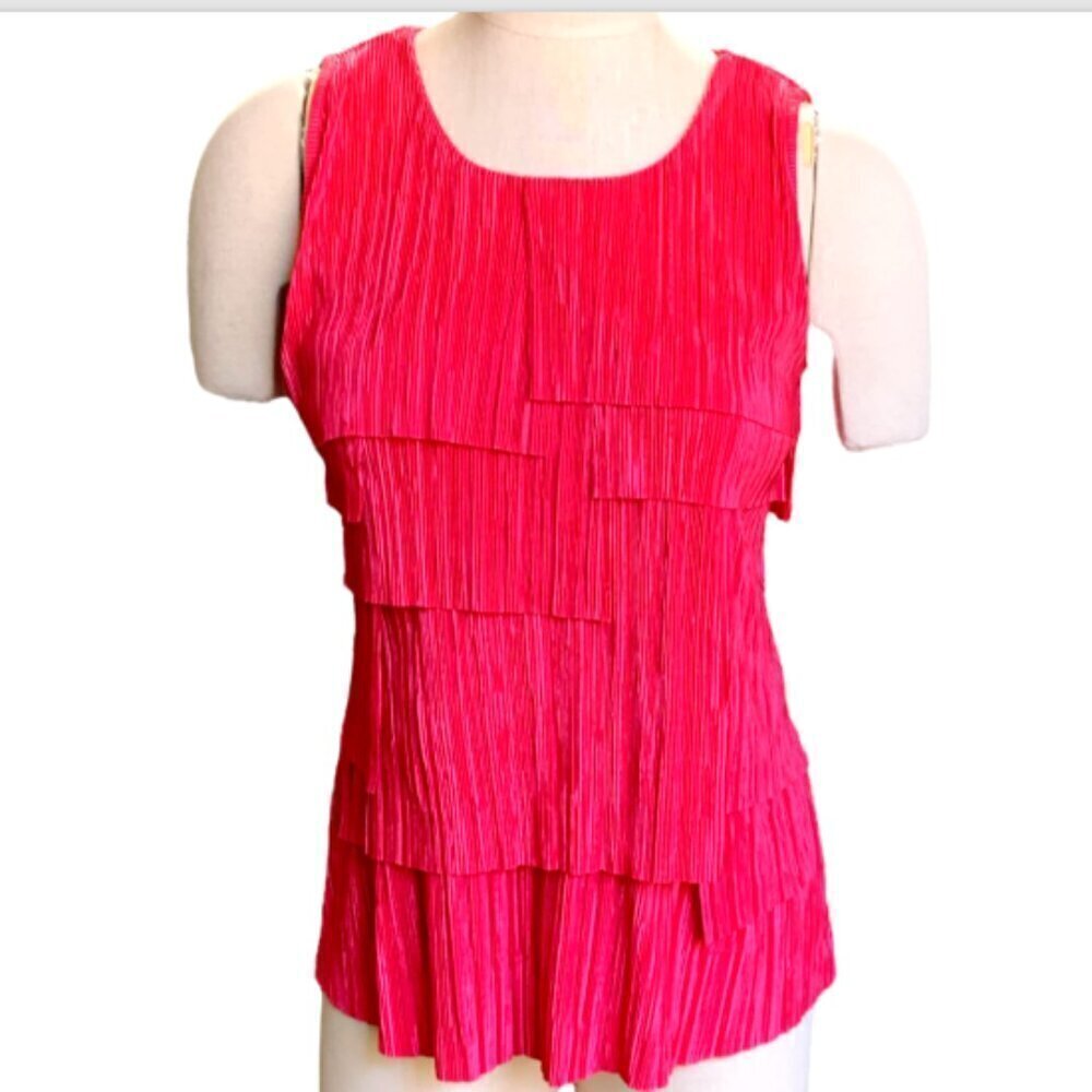 Christopher & Banks S Pink Asymmetric Crinkle Layer Tank Top‎ Barbiecore 18C